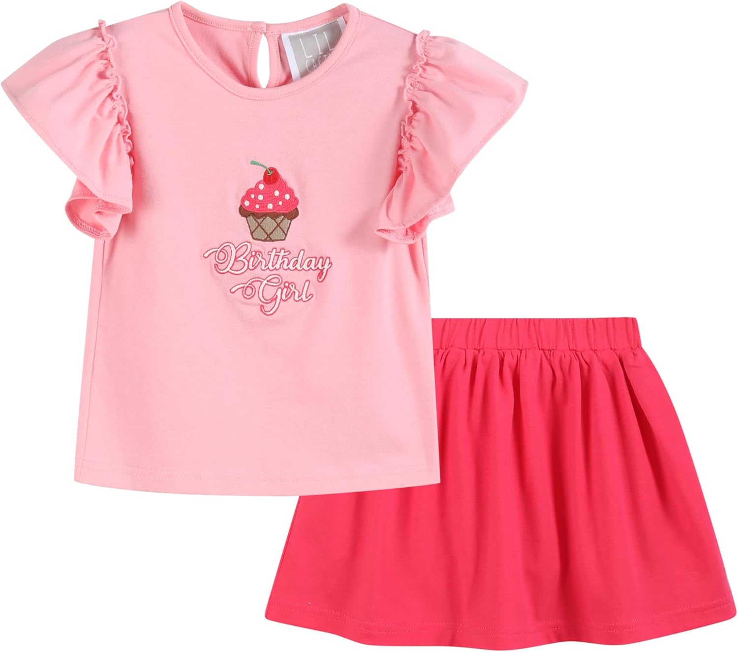 Lil cactus Baby and Girls White School Ruffle Top and Blue Skort Set