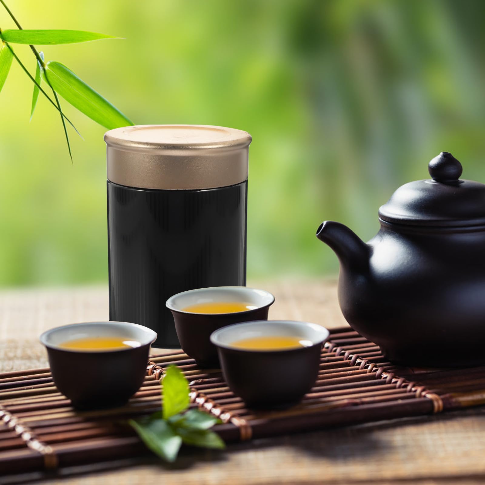 Ciieeo 6 Latas de Té de Hojalata Negras, Envases de Almacenamiento Herméticos para Té Suelto y Bolsitas, Organizadores Portátiles para Cocina y Hogar, Set de 6 Piezas