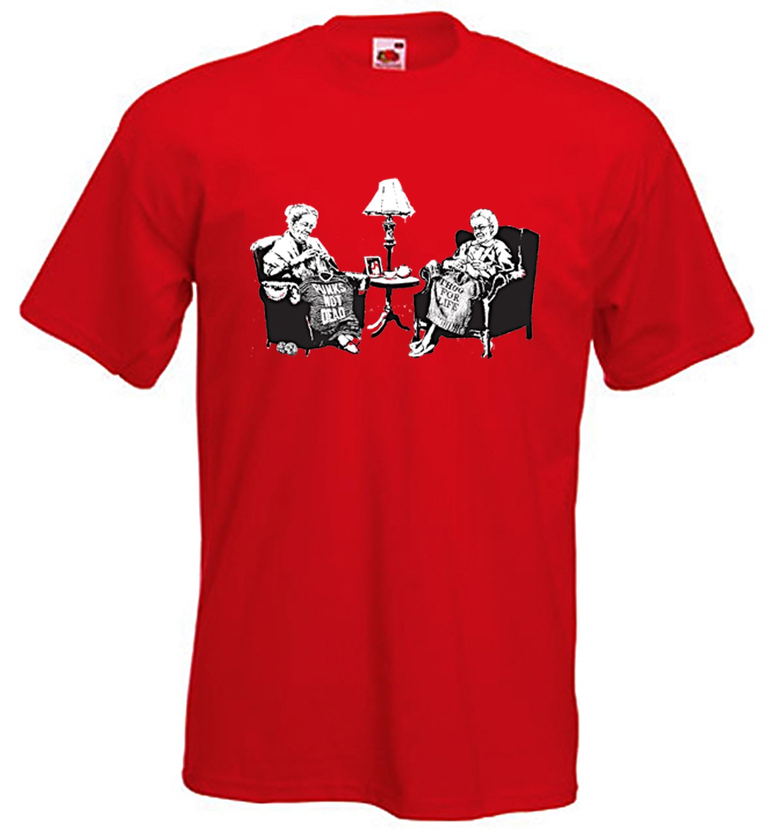 Banksy Punks Not Dead Pink Grannies/Sisters Mens T-Shirt (XXL, Red)