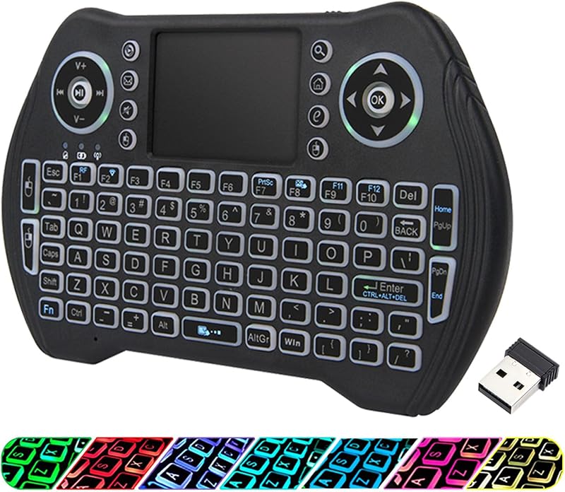 EASYTONE Mini teclado inalámbrico retroiluminado con panel táctil combinado con batería de iones de litio recargable, teclas multimedia, teclado de mano para Android TV Box, Smart TV, X-Box, PC, Android Windows Linux MacOS