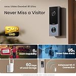 Caméra à sonnette de porte sans fil en plein air, aosu 5MP Ultra HD, 3D Sonnette vidéo de détection de mouvement, 2,4/5 GHz améliorée WiFi, 180-Day La vie de la batterie, travailler avec Alexa & Assistant Google 2.4/5GHz Double bande WiFi, pile & Électricité par fil, 2-way pleine tête vers le orteil