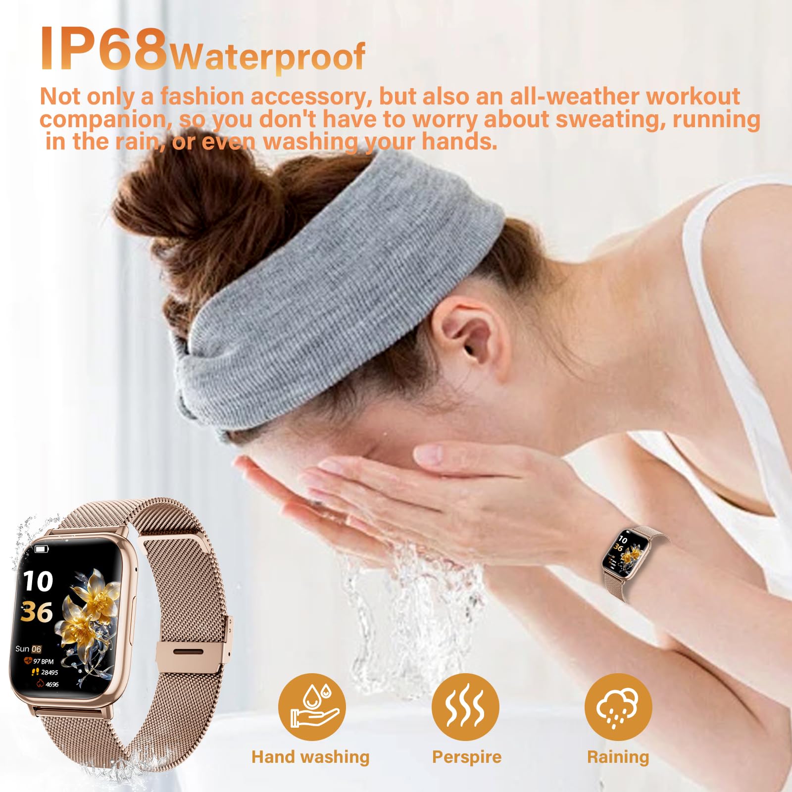 SLOKSFil Smartwatch Damen mit Telefonfunktion, 3 Armbänder 1.83" HD Fitness Tracker mit 24H Pulsmesser SpO2 Schlafmonitor 120+ Sportmodi IP68 Schrittzähler Smart Watch für iOS Android Roségold