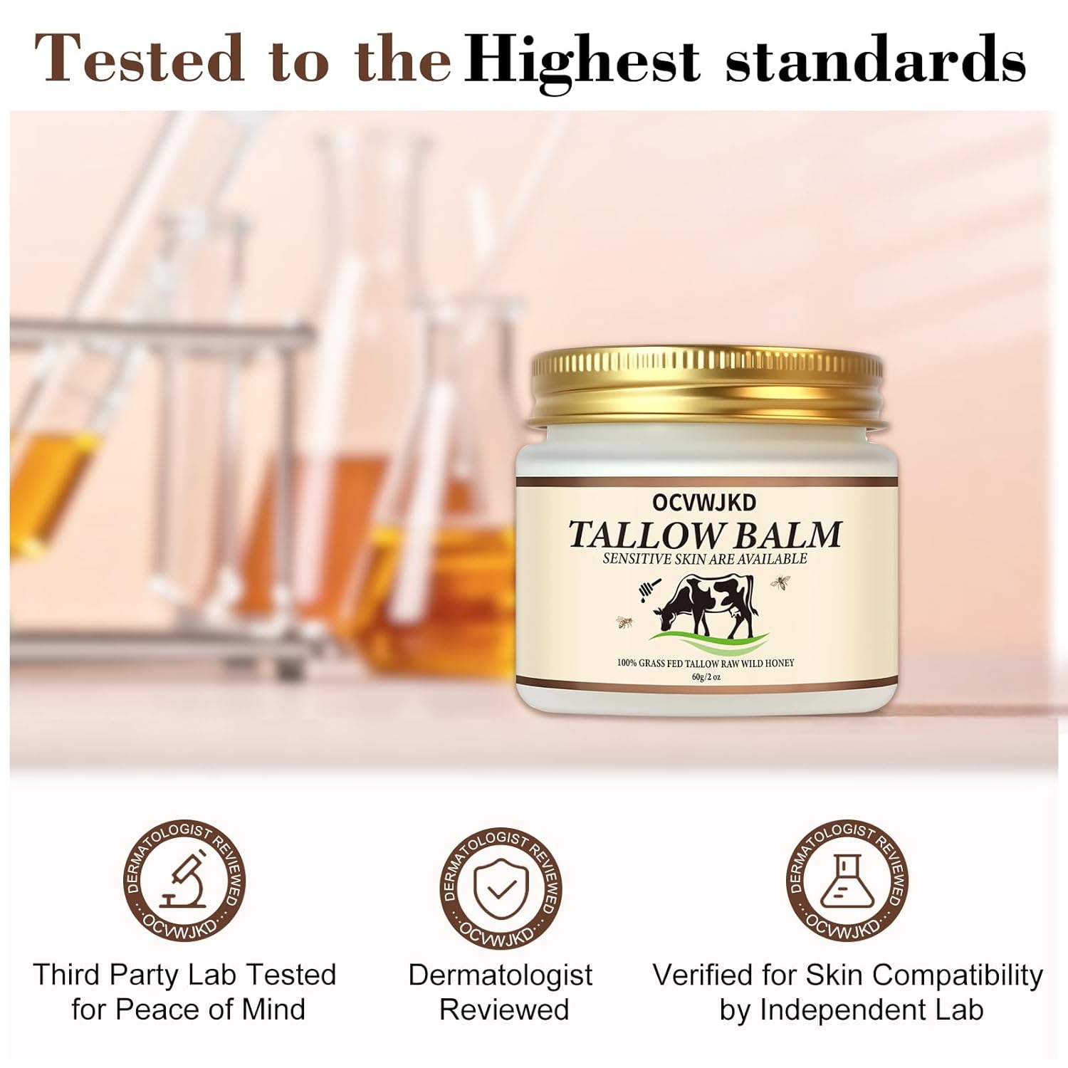 Beef Tallow & Honey Balm, Beef Tallow for Skin, 3 Packs All-Natural Moisturizer Hydrates and Nourishes the Skin, Grass-Fed Beef Tallow & Raw Wild Honey Blend, Body & Face Moisturizer (6 Oz)