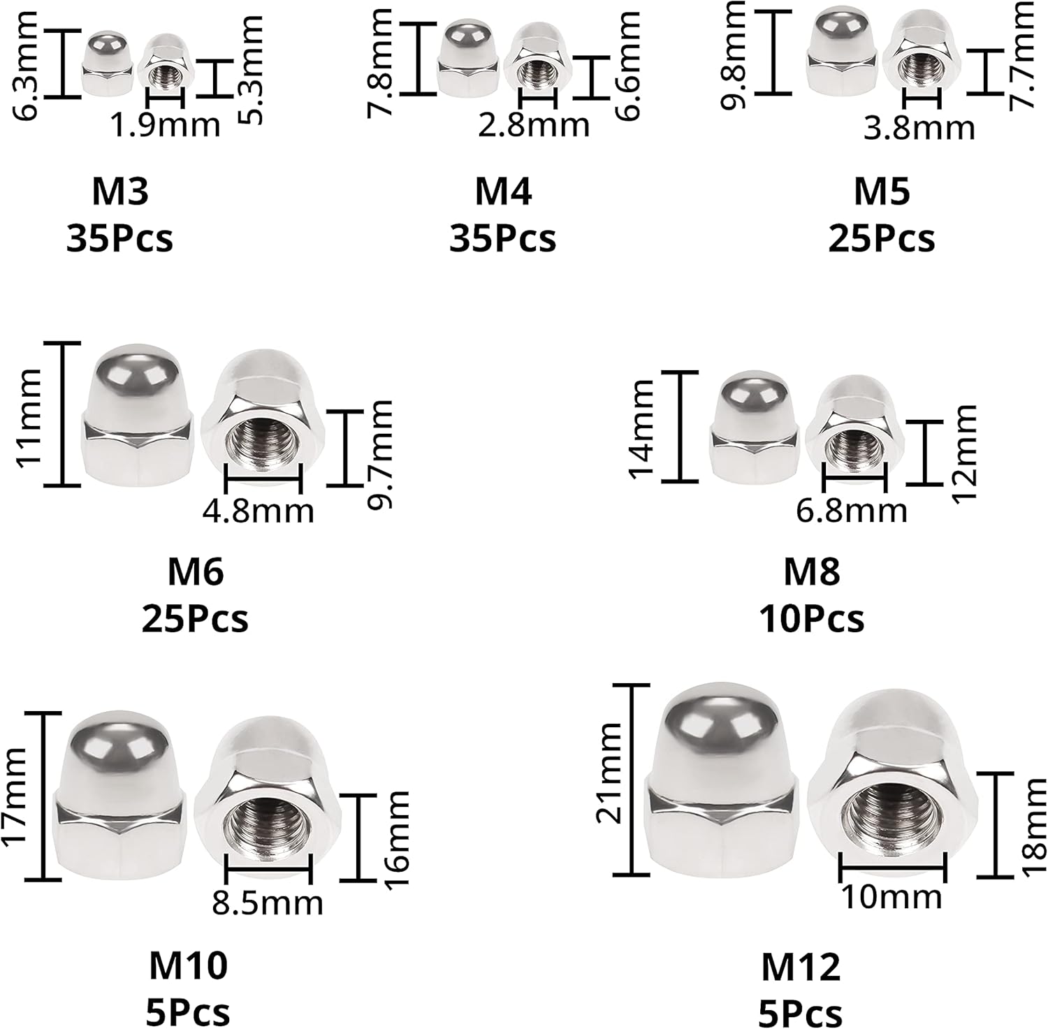 Metric Screw Assortment 163-Piece Stainless Steel Acorn Nut Assortment
