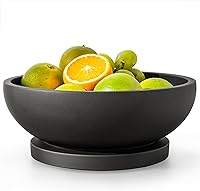 FUINTRA Handcrafted Concrete Pedestal Fruit Bowl - Elegant 10.5in Smooth Black Decor Bowl for Kitchen Counter, Entryway, Coffee Table