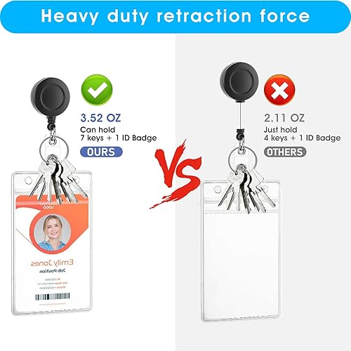 Miniatura 4 de TIESOME Paquete de 2 portatarjetas de plástico suave con carretes de credenciales resistentes, soportes horizontales transparentes para tarjetas de