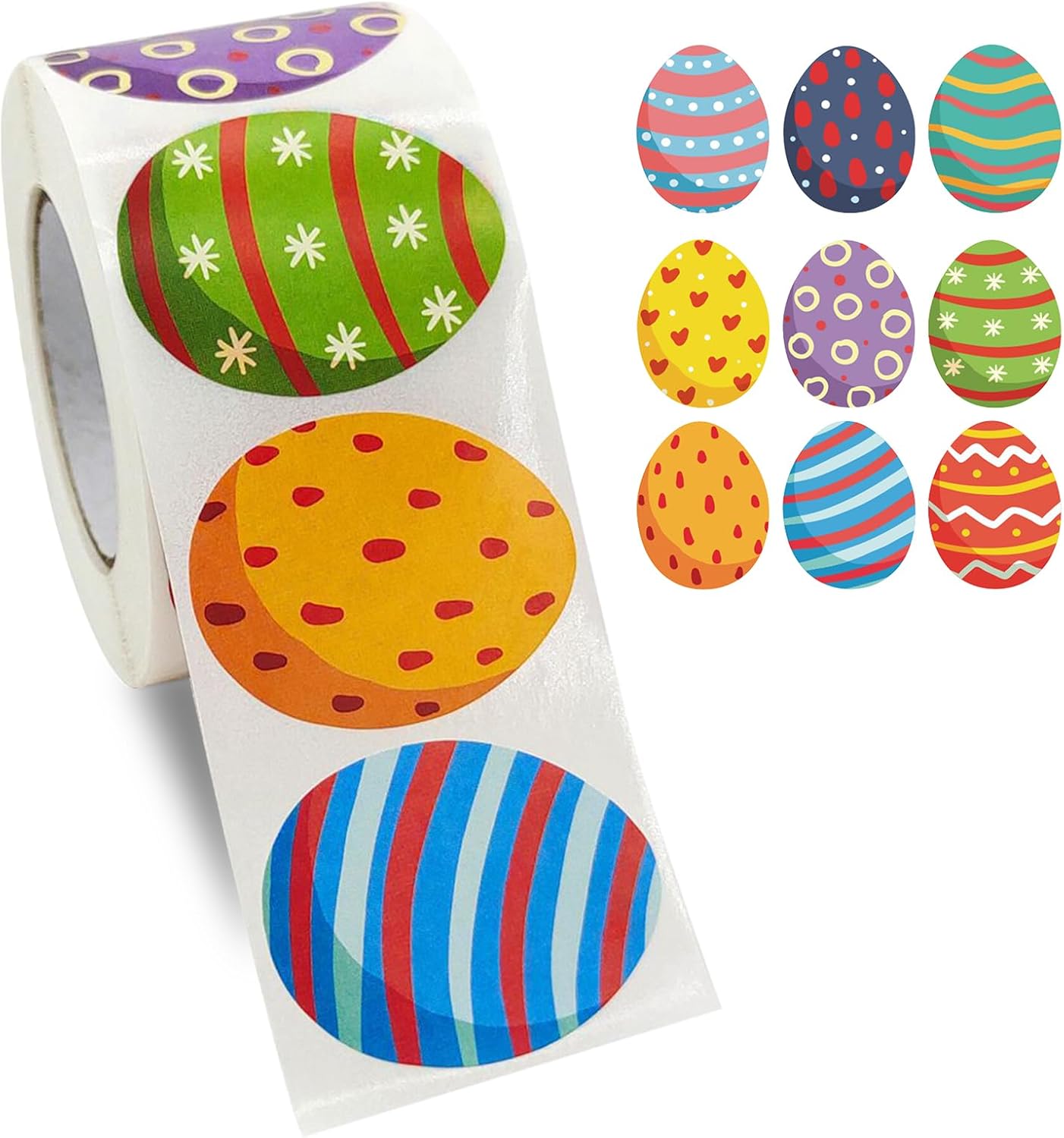 Easter Stickers Roll Easter Egg Stickers 500 PCS Colorful Egg Pattern Decals Gift Decorations to Decor Envelope Cards Boxes Holiday Party Supplies