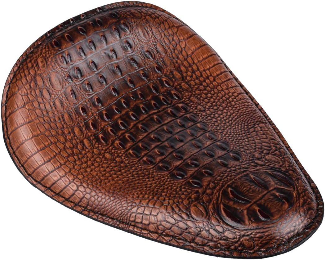 Universal Motorcycle Crocodile Leather Saddle Solo Seat Cushion Spring for Honda/Yamaha/Kawasaki/Suzuki/Bobber/Chopper (Brown)