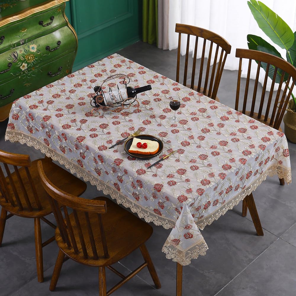Nappe rectangulaire en dentelle de table 60x180 cm brodée bordeaux