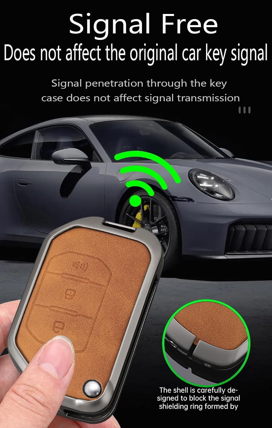 HIBEYO 3 Button Key Fob Cover Compatible with Jeep Wrangler JL JLU Gladiator 4XE 2018-2021 Accessories Leather& Zinc Alloy Folding Key Case with Keychains-3 Button Brown