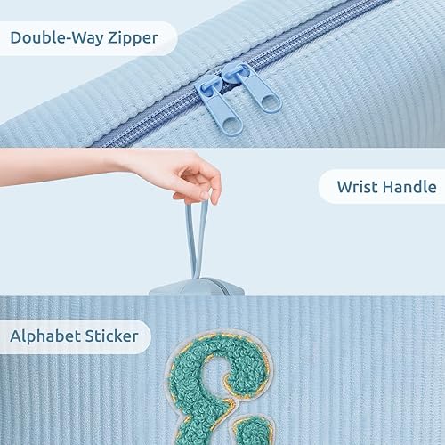 Miniatura 3 de FUZVOL Bolsa de maquillaje inicial de pana azul, Azul_a