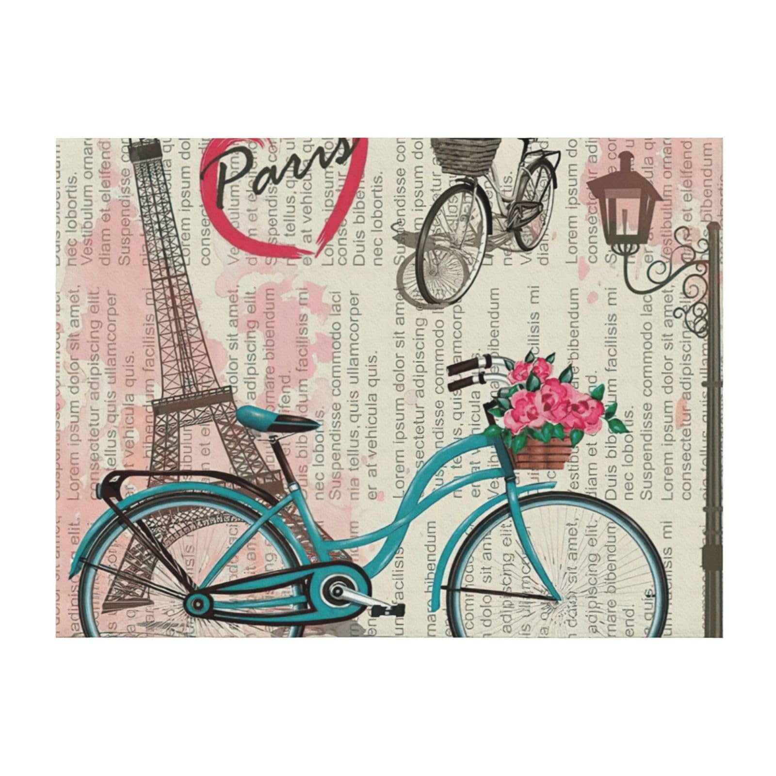 Couverture microfibre ultra douce motif vélo et Tour Eiffel lit douillet