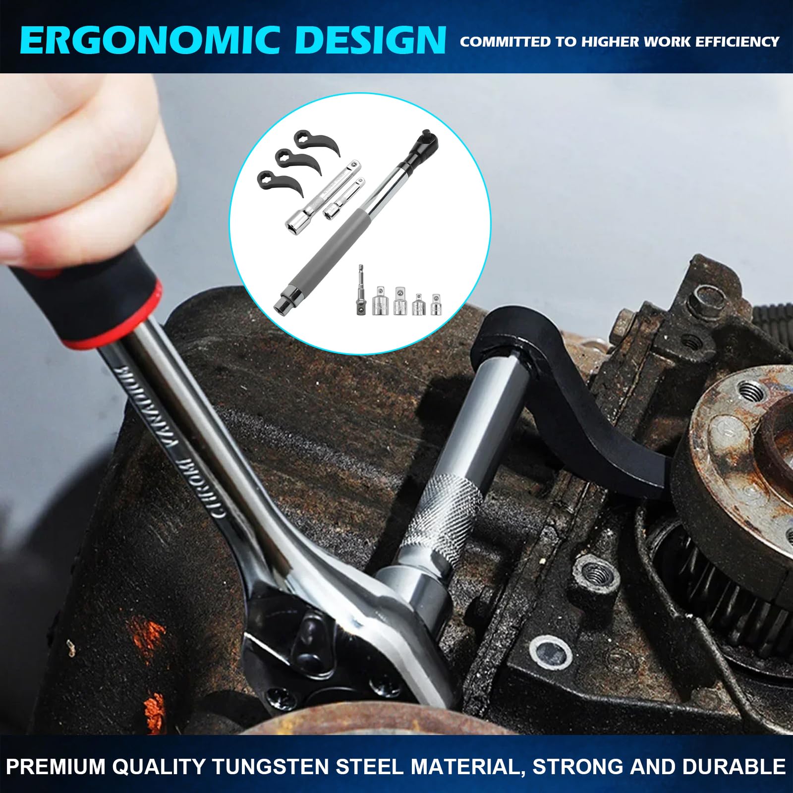 Chiave di prolunga offset da 1/2", con 5 adattatori a bussola e 2 aste di prolunga, set di attrezzi per chiavi a bussola, per auto, officina, aree ristrette