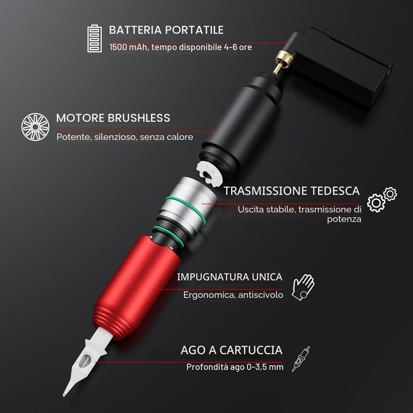 Solong Tattoo Set macchine con aghi inchiostro alimentazione 1500 mAh per principianti professionisti SLP51KITEU-2