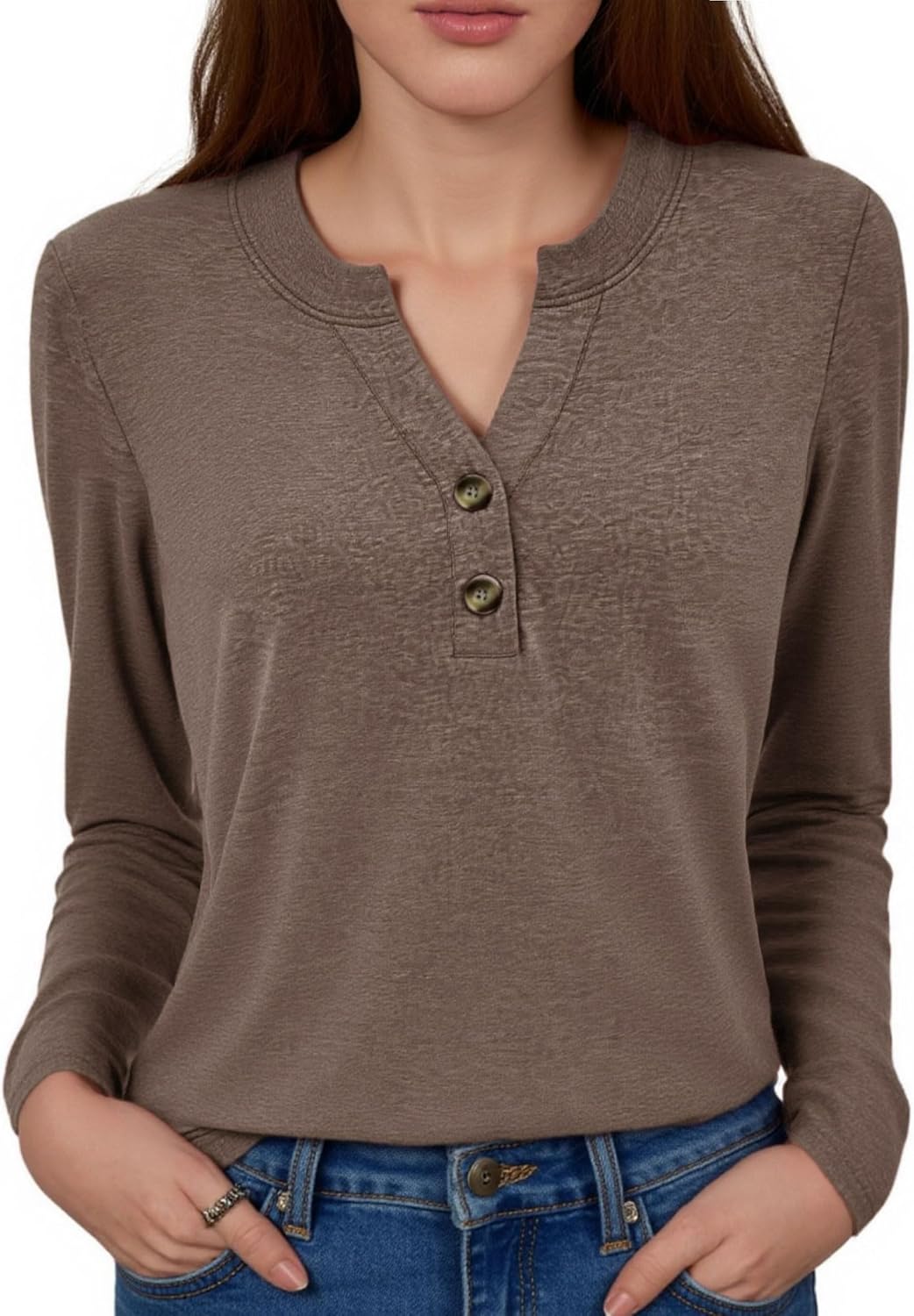 Womens Tops Cute Tunic Tops Long Sleeve Shirts V Neck Button Down Basic Tees Blouses Business Work Tee Tops 2025