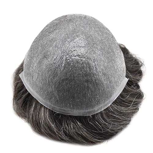 Miniatura 9 de Toupee for Men Human Hair Pieces Ultra Thin Skin Mens Toupee Hair Replacement System Mens Hair Units for Men (1B50# 1B# Off Black+50% Sythetic