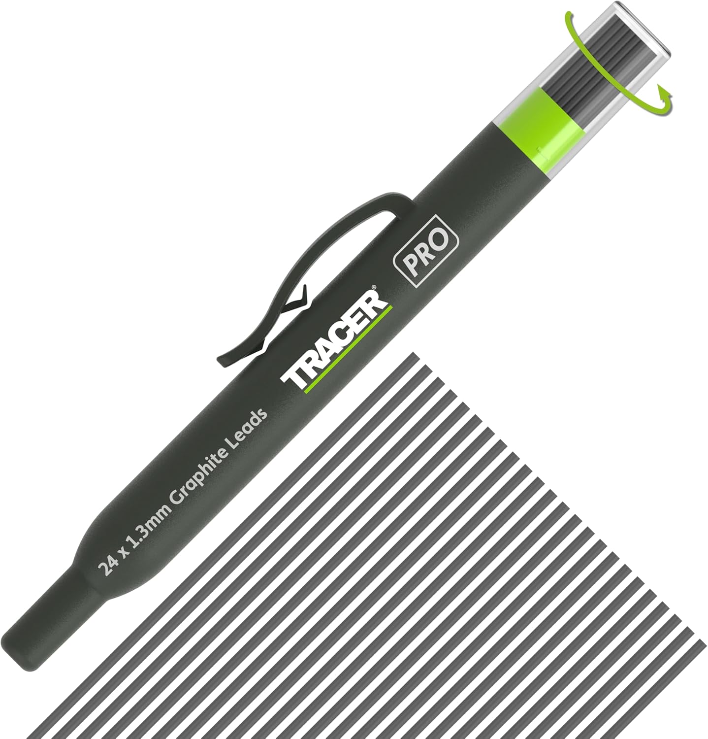 Tracer Pro Series Precision Pencil Replacement Leads Set - 24 x 1.3mm Graphite Leads for Precision Pencils. Set of 24 x Pencil Refills