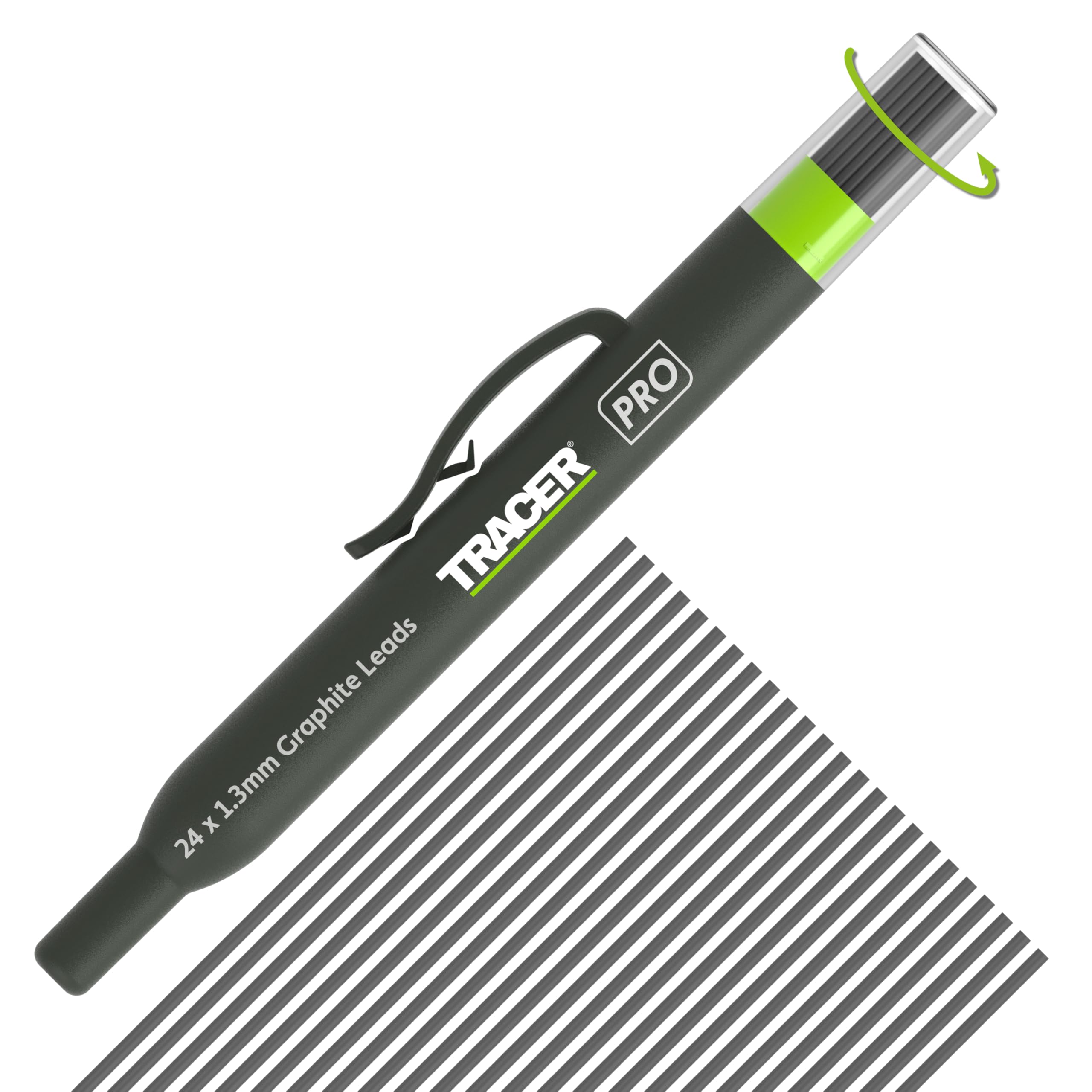 Tracer Pro Series, Precision Pencil Refill Lead Set – 24 x 1.3mm, 2H Graphite Leads for Carpenter's Pencil