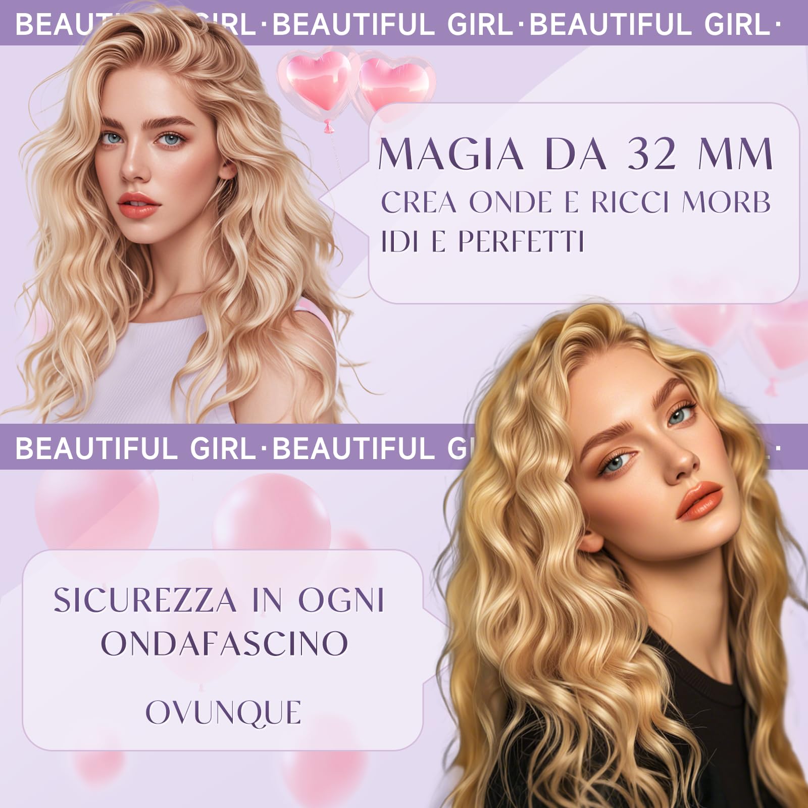 Piastra Onde per Capelli 32mm, Piastra Beach Waves per Principianti, Ondulatore per Capelli con 2 Barili 11 Temperature per Ragazze, Facile da Usare, Spegnimento Automatico dopo 1 Ora