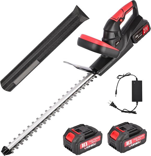 Taille-haie sans fil 21V, lame 480 mm démontable en acier trempé, coupe 15 mm, 300 W
