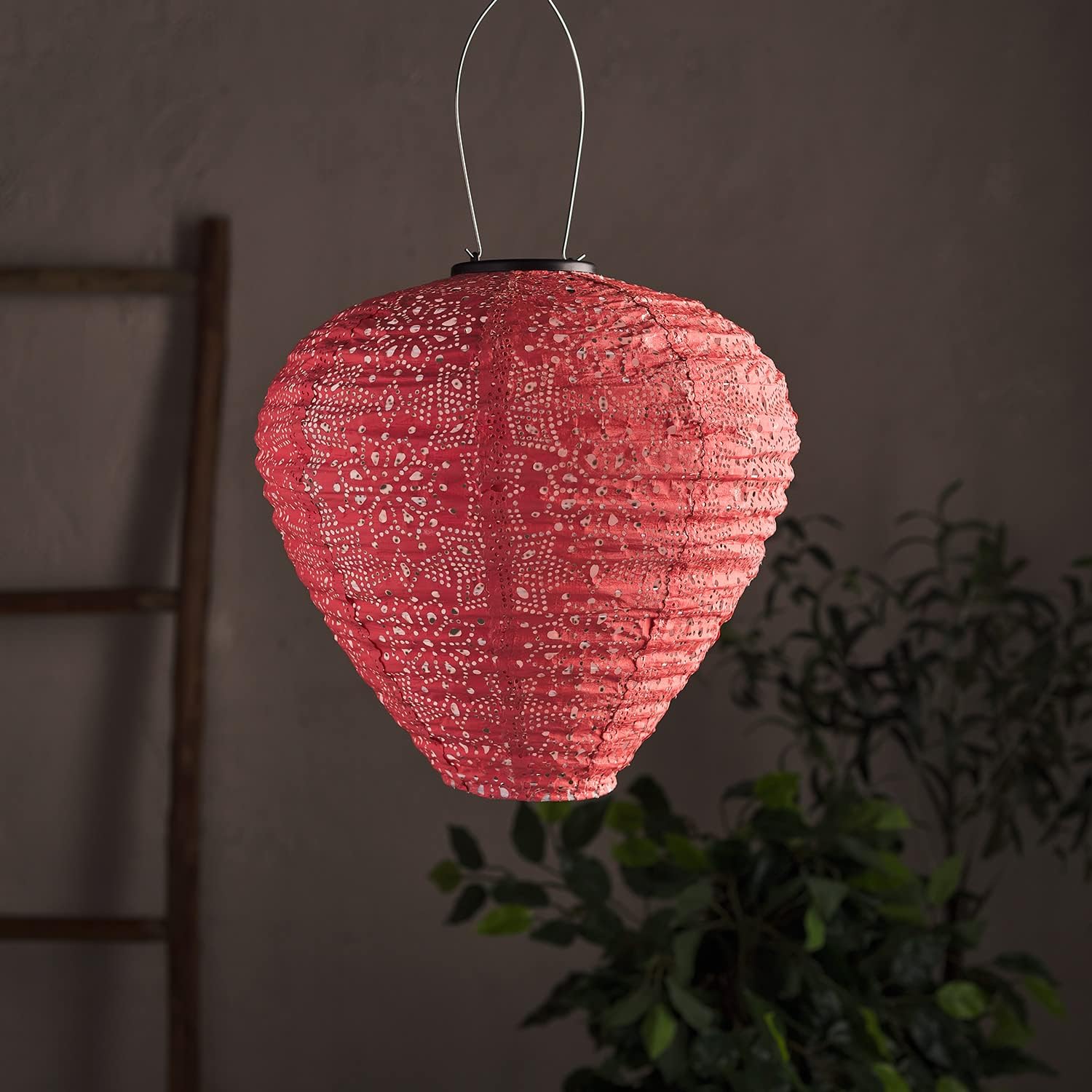 Lights4fun Outdoor Solar Powered Moroccan Red Decorative Light Hanging Lantern IP44 Fully Waterproof - Image 3