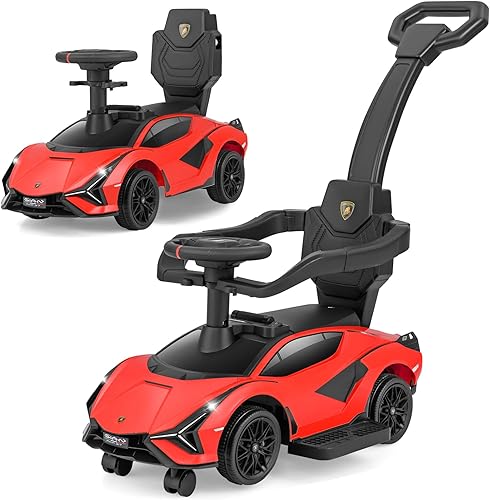 Vista 28 de OLAKIDS Lamborghini SIAN - Automóvil de empuje 3 en 1, con licencia para bebé, con mango de control parental, ruedas universales, juguete para rosa