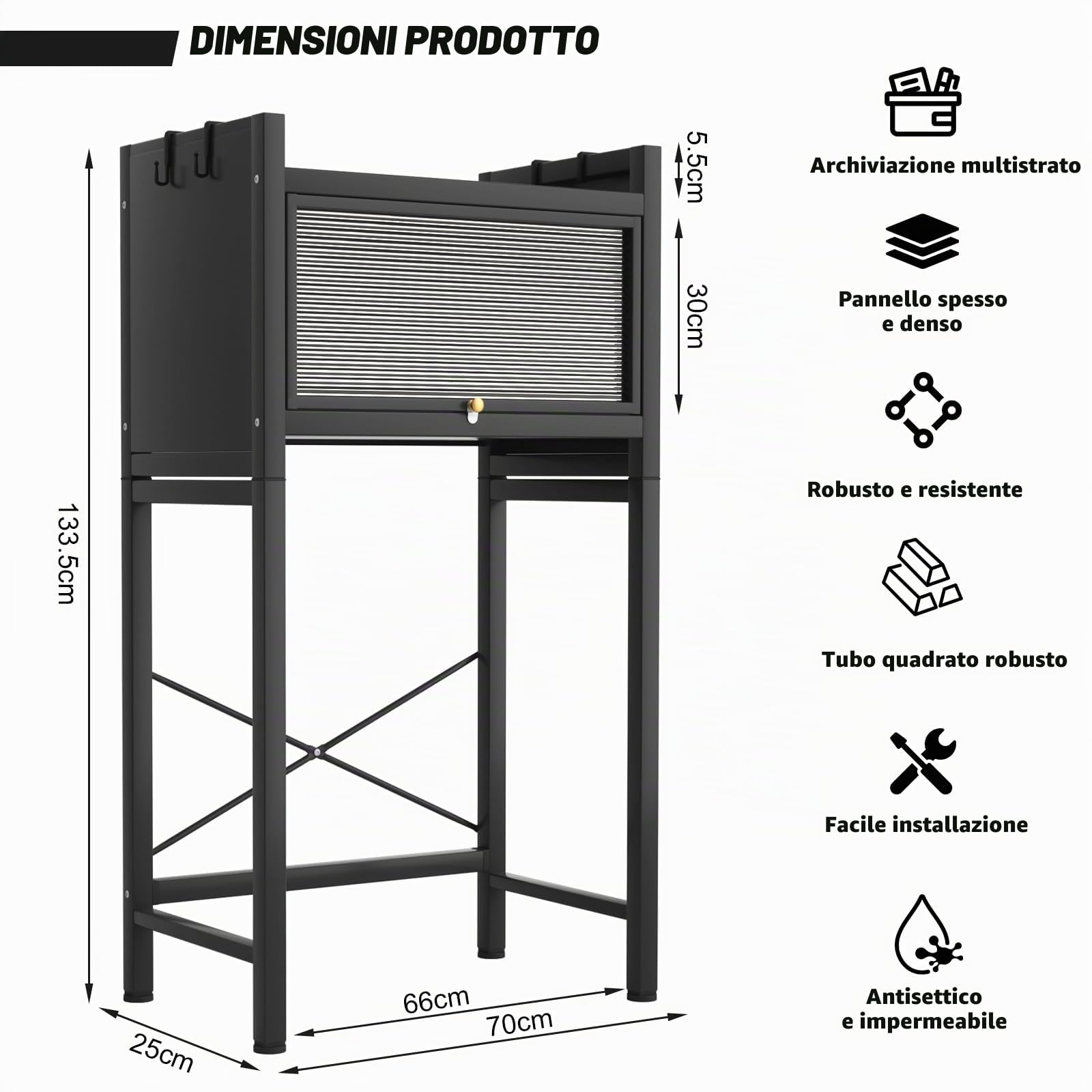 Scaffale sopra Lavatrice e WC a 2 Ripiani – Mobile Salvaspazio per Bagno e Lavanderia, er Lavatrice e Asciugatrice, Mobile da bagno, 70 x25x133.5cm