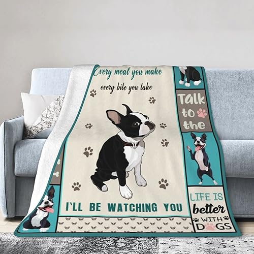 Miniatura 5 de Boston Terrier - Manta ultra suave y acogedora de felpa linda para amantes de los perros Boston, manta de franela de forro polar, ligera, mullida y