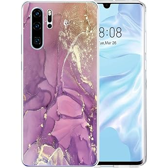 Mobile Phone Case for Huawei P30 Pro Case Transparent Soft TPU Silicone Anti-Fingerprint Ultra Thin Mobile Phone Case Anti-Yellow Shockproof Bumper Marble Flower Design Case Cover for Huawei P30 Pro