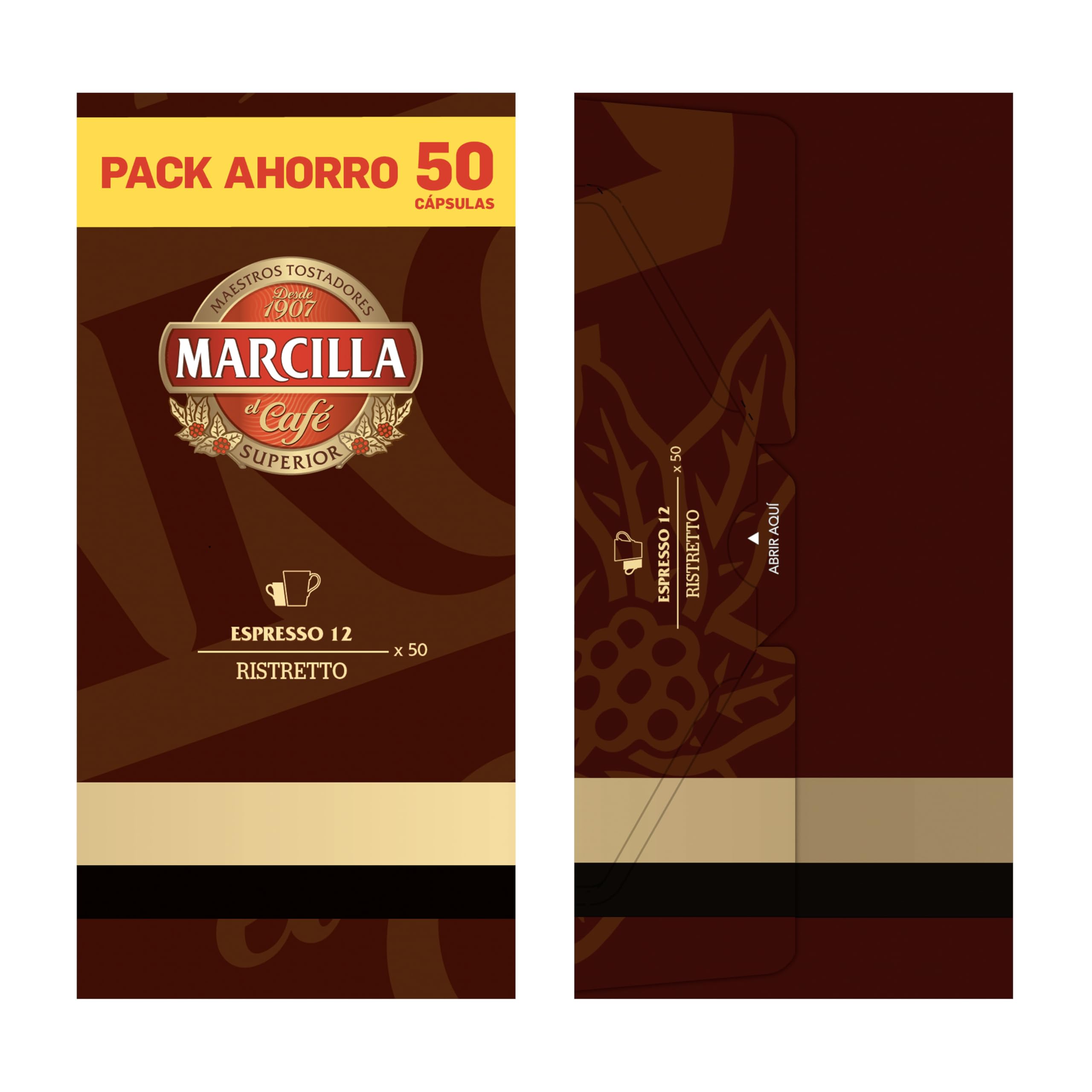 Marcilla Cápsulas de Café Ristretto | Intensidad 12 | 50 Cápsulas Compatibles Nespresso