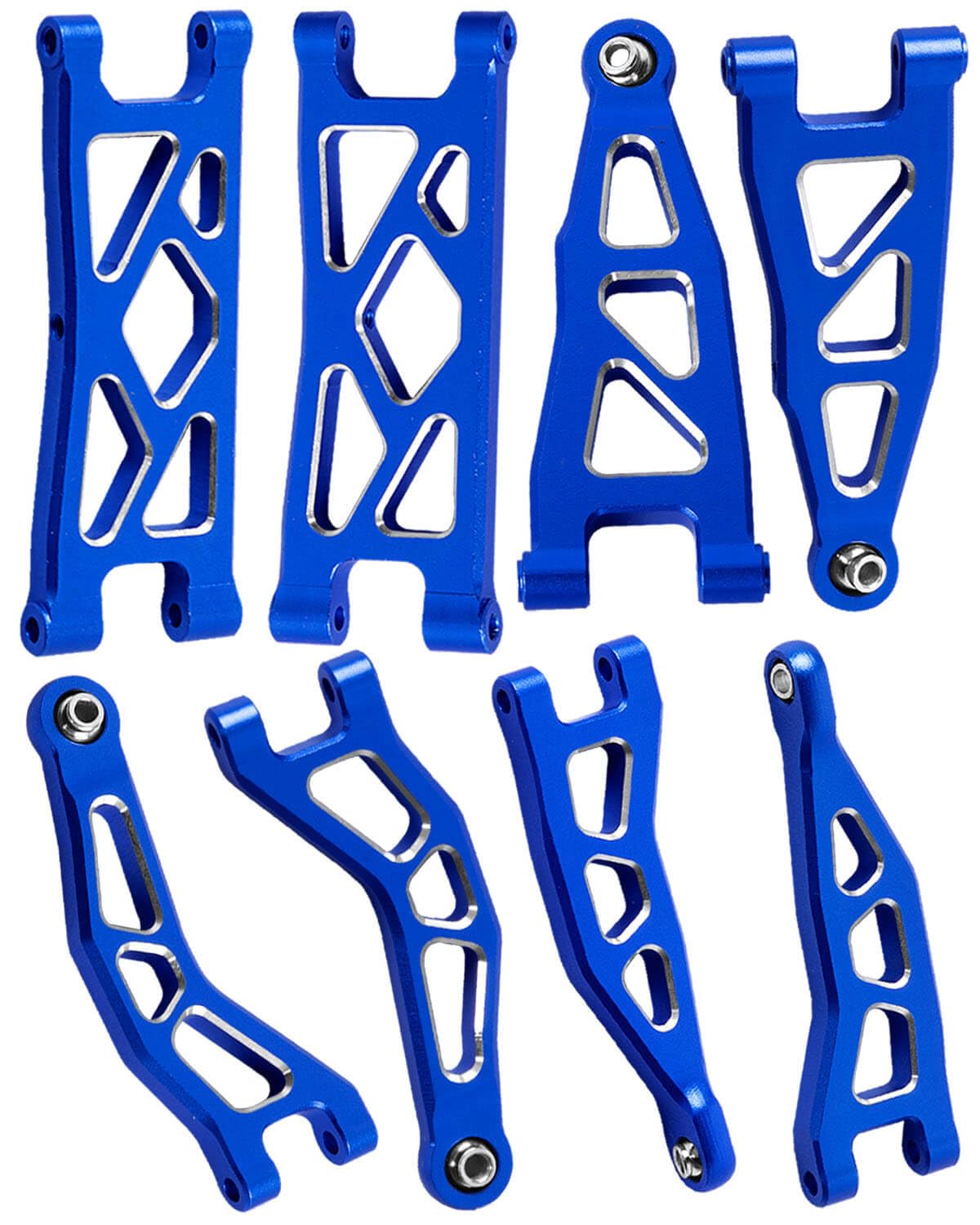 hopsupRC Aluminum Front Rear A Arms Upgrades Part for 1/18 Granite Grom Mega 380 Brushed 4x4 Monster Truck RTR,Alloy Front Rear Suspension A Arms Hops Up,8PCS,Navy Blue