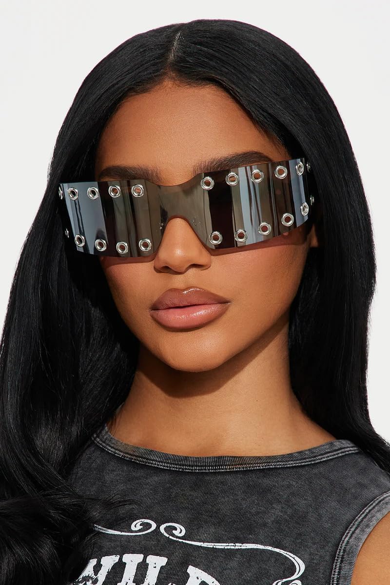 knliwkm Rave Futuristic Rimless Y2K Wrap Around Sunglasses for Women Men Cool Cyberpunk Shades Rockstar Concert Festival