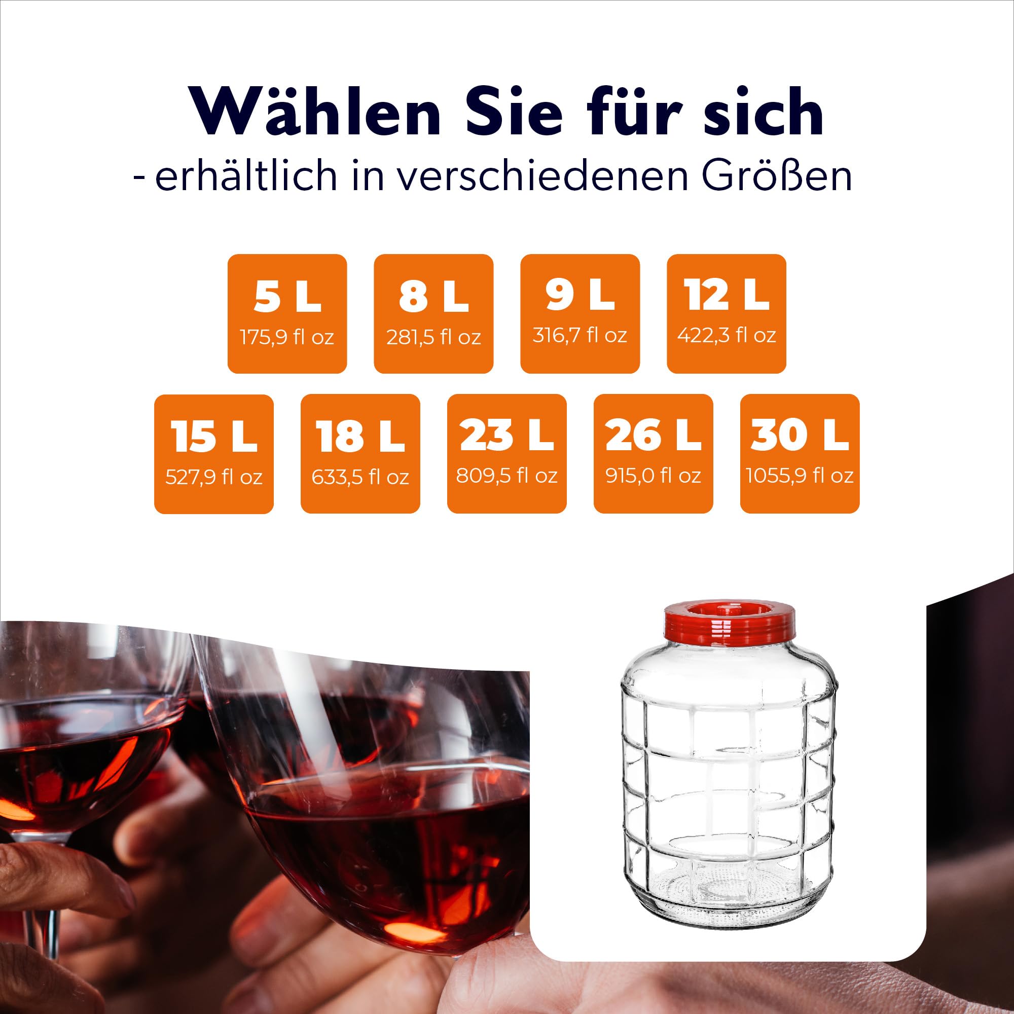 KADAX Gärballon 8L, Glasballon mit Deckel aus Kunststoff, Weinballon, Glasgärballon, universelles Glas, Gurkenglas, Vorratsglas, Aufbewahrungsglas, Gärbehälter, Einkochglas