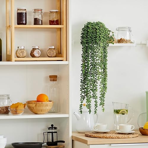 Miniatura 7 de 10 Piezas Plantas Suculentas Artificiales Colgantes, Plantas Falsas de Cadena de Perlas Verdes Decorativas, Decoración para Pared Hogar Telón de