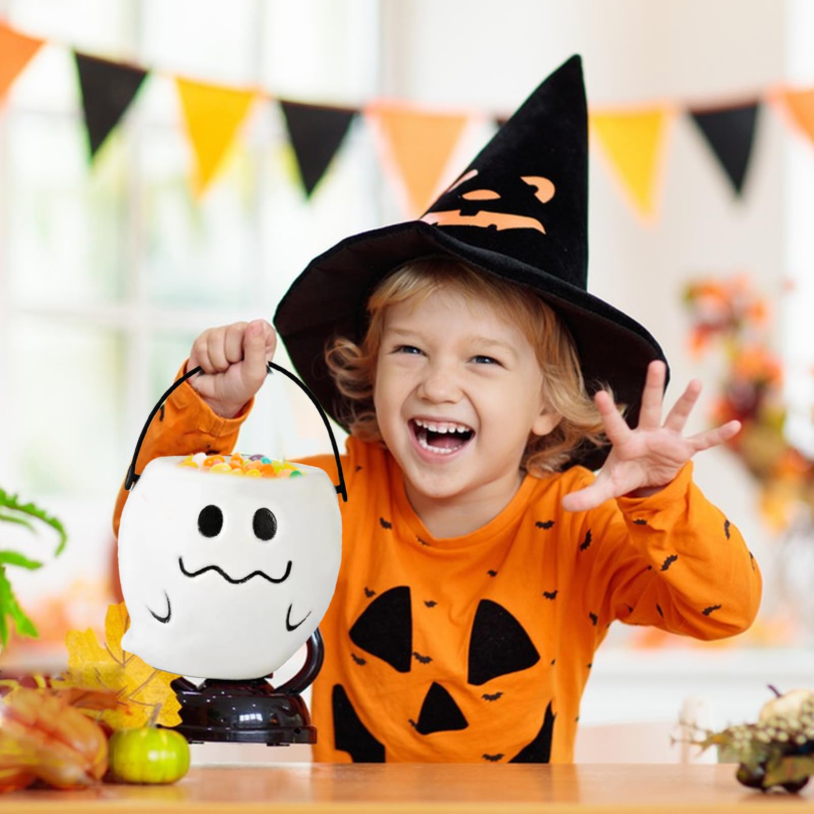Cubo de dulces de Halloween, cubo de dulces de truco trato, cubo decorativo de dulces de Halloween, cubo de caramelo de calabaza, cubo grande de dulces de Halloween, olla de caramelo de calabaza