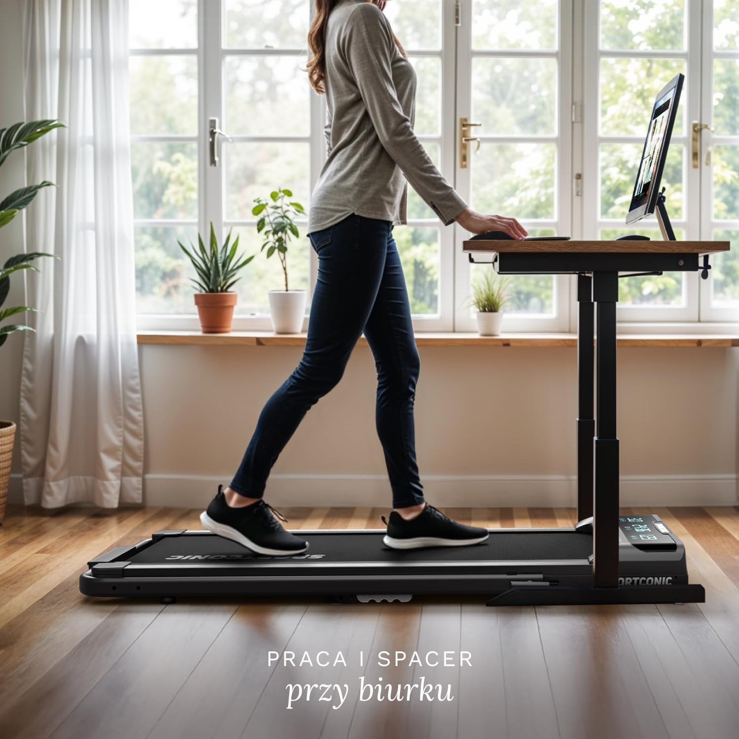 Sportconic Bieżnia do Domu z Nachyleniem, Walking Pad, Kompaktowa i Cicha Bieżnia, Bieżnia pod Biurko do Chodzenia i Biegania