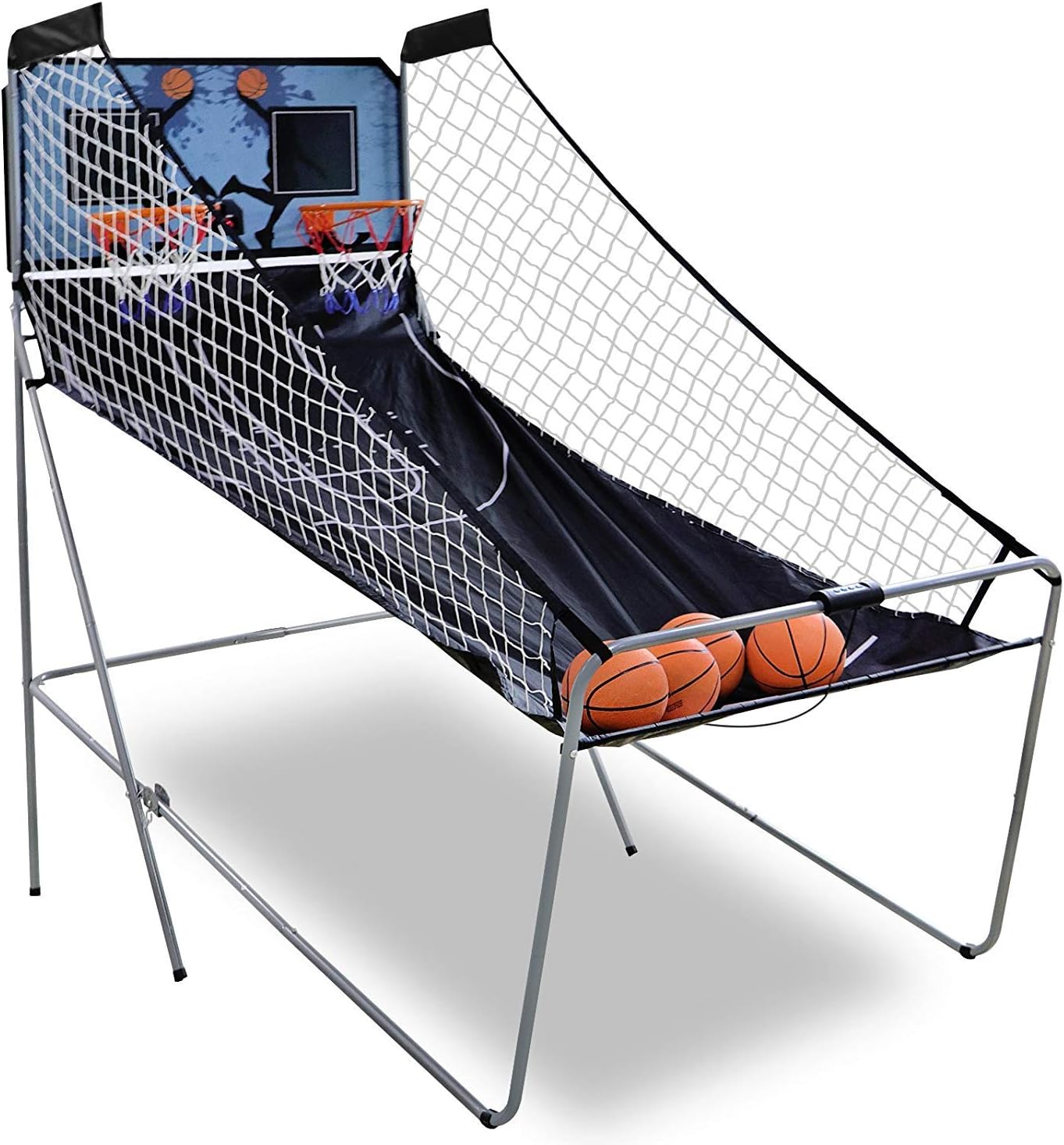 Kids Basketball Arcade Game Foldable Indoor Electronic Basketball Hoop Dual Shootout Double Shot Basketball Game with Electronic Scoreboard 4 Balls Inflation Pump for Sport Official Home