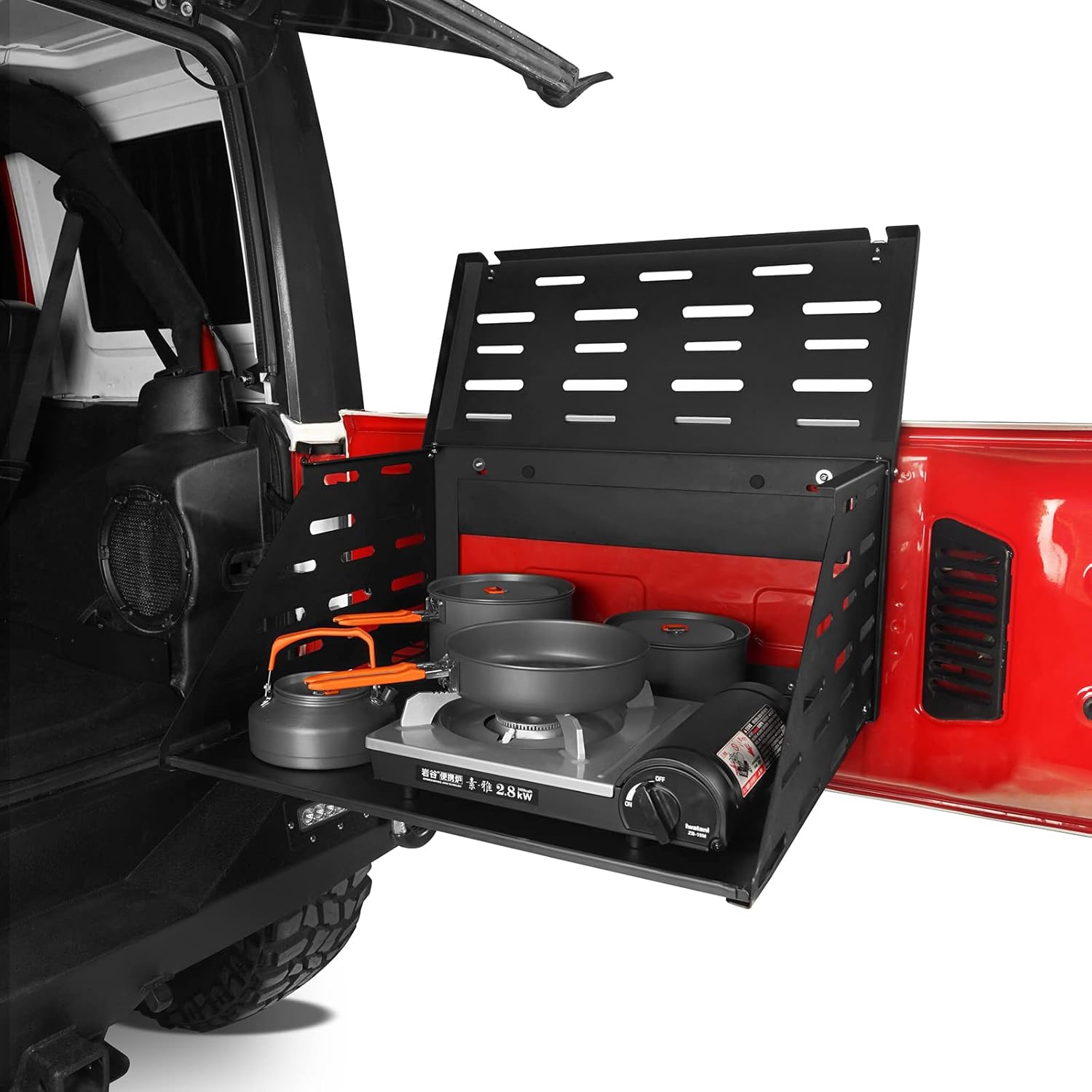 u-Box Wrangler Tailgate Table 2-Tier Foldable Cargo Desk Storage Compatible with 2007-2026 Jeep Wrangler JK JL
