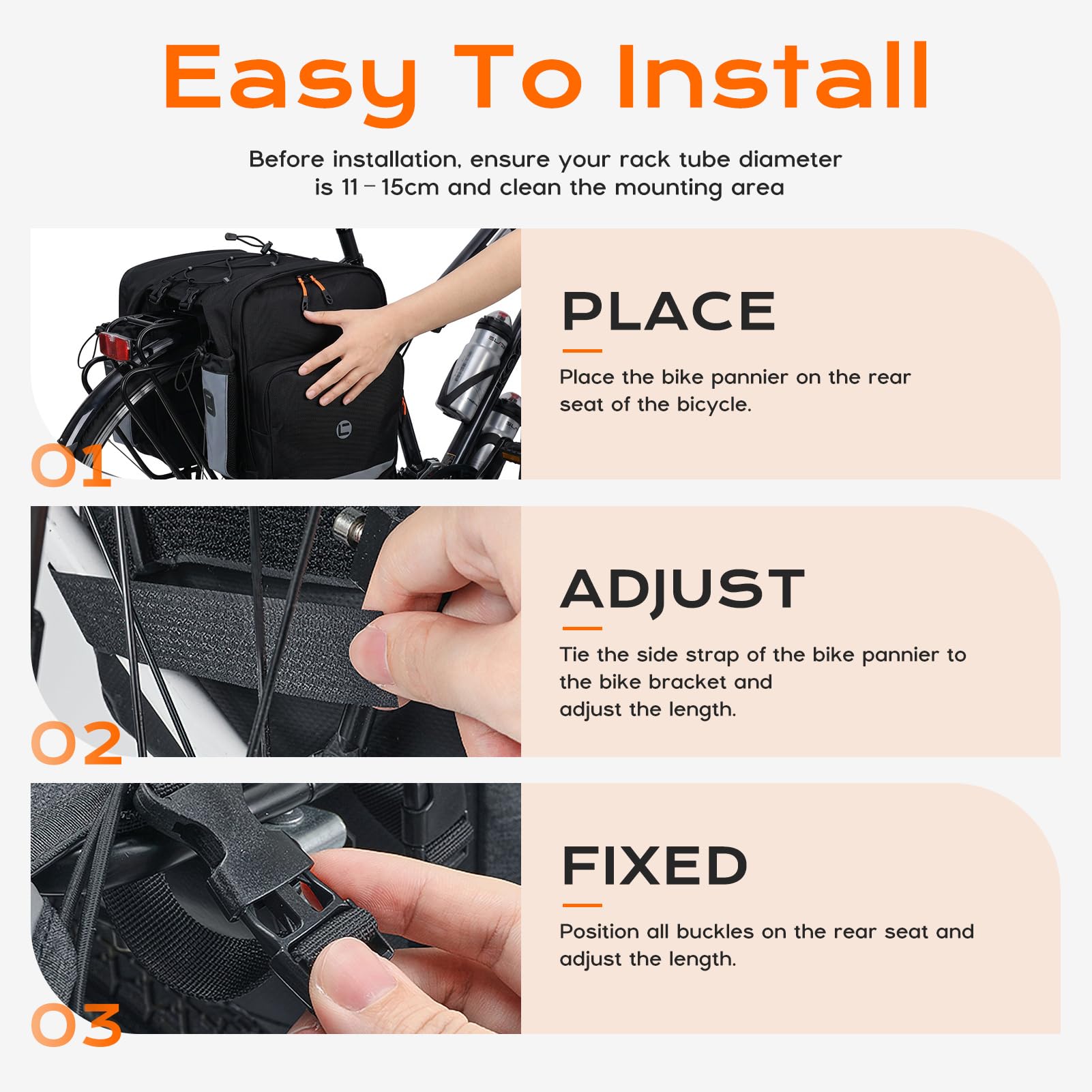 30L Borse per Bici, Borsa Posteriore Bicicletta Impermeabile Borse Laterali Bici Doppia Sacca Riflettente 1680D Nylon Borsa da Portapacchi con Manico per Ciclismo Viaggi Pendolarismo (A)