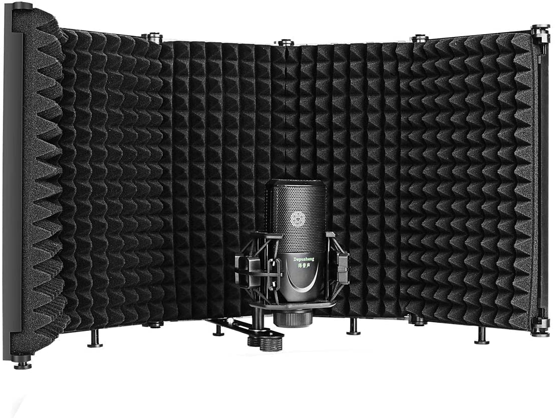 Depusheng W89 Scudo di isolamento per microfono pieghevole Registrazione in studio Trasmissione in diretta Filtro pop a 5 pannelli Isolatore per microfono ad alta densità regolabile