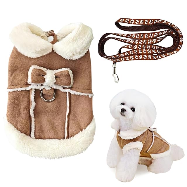 HDGSAFD 1 Pieza De Ropa para Mascotas, 1 Pieza De Correa, Lindo Abrigo De Algodón con Lazo