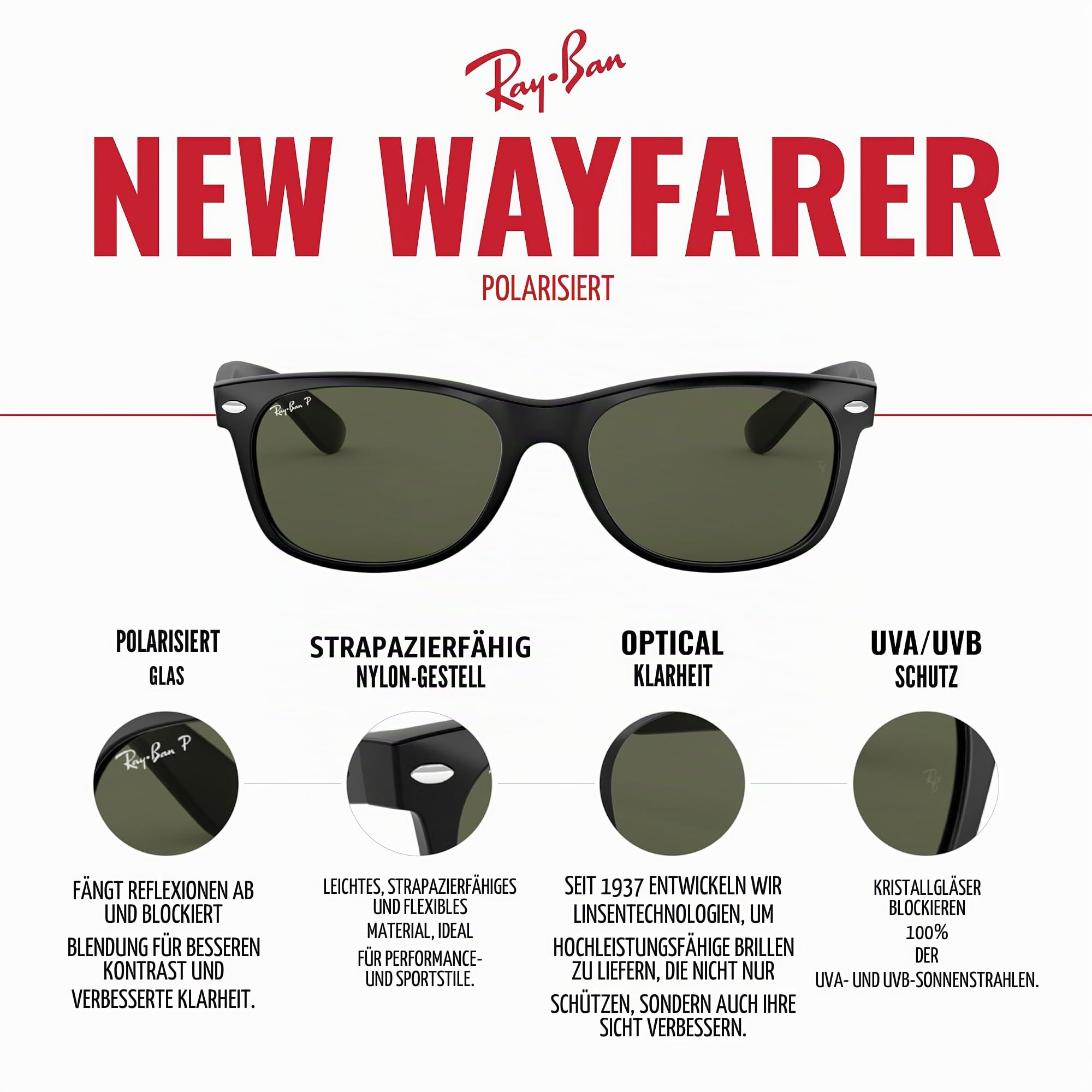 Ray-Ban RB2132 New Wayfarer Sonnenbrille 52 mm