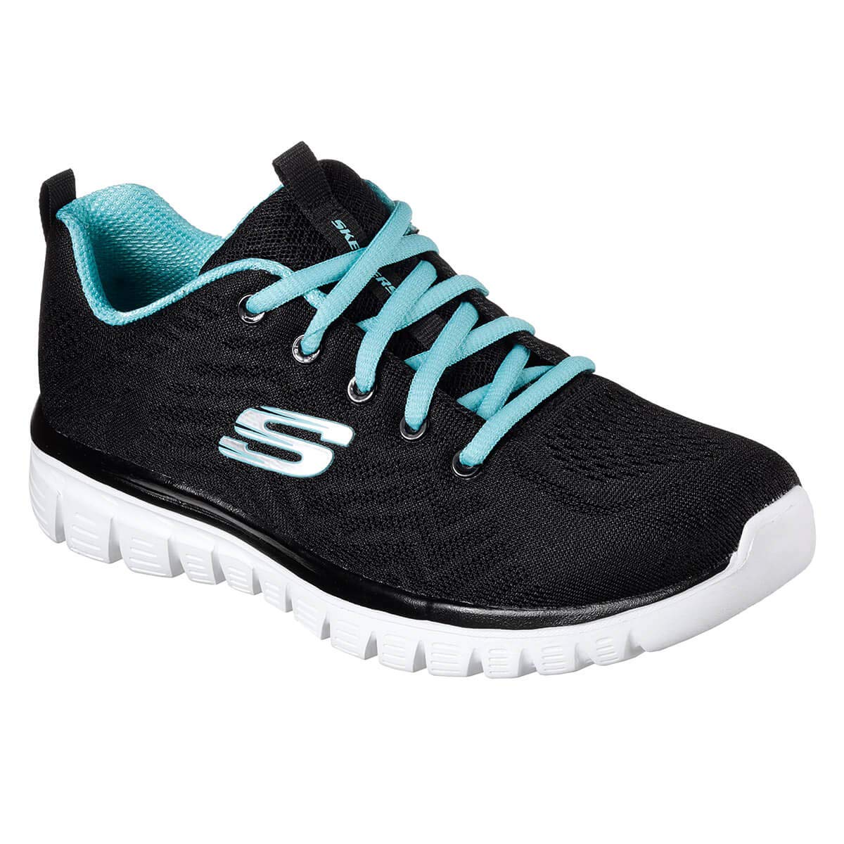 Skechers Women's Graceful Get Connected Sneaker, Black Mesh Turquoise Trim, 6.5 UK