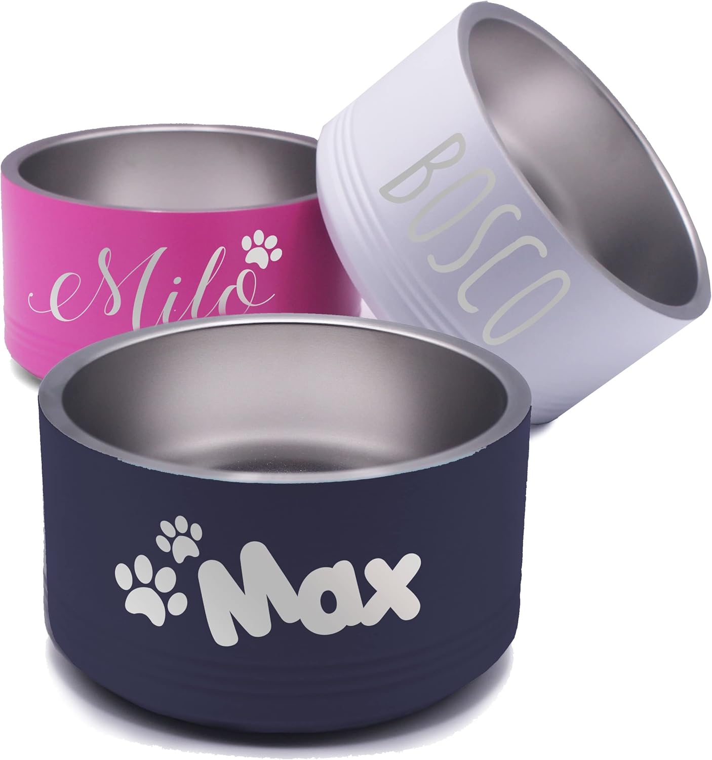 My Personal Memories Custom Personalized Stainless Steel Dog or Cat Bowl for Water and Food - Engraved Pet Bowl with Non Slip Bottom (Medium - 32 Ounces, Navy Blue)