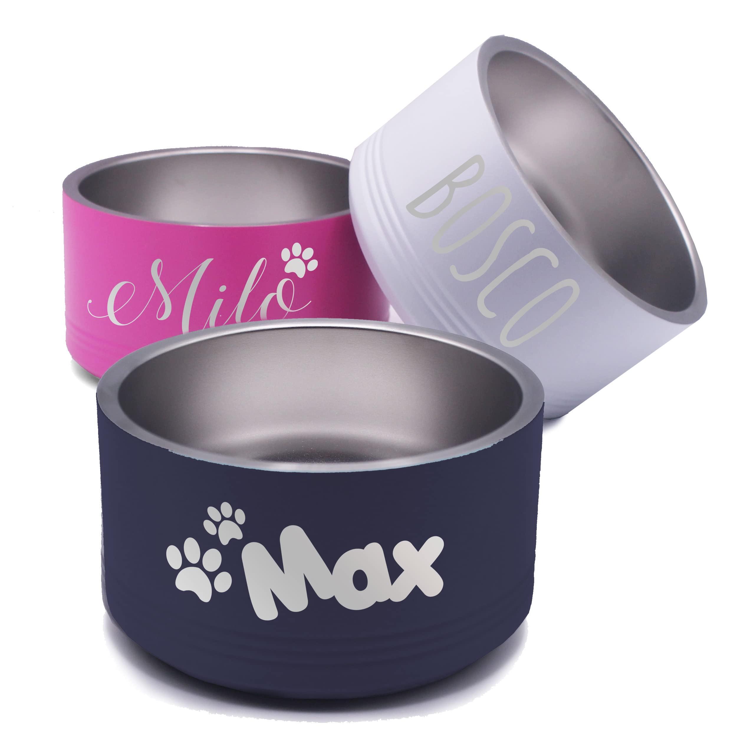 My Personal Memories Customized Stainless Steel Dog or Cat Bowl for Water and Food - Engraved Pet Bowl with Non Slip Bottom (Small - 18 Ounces, Navy