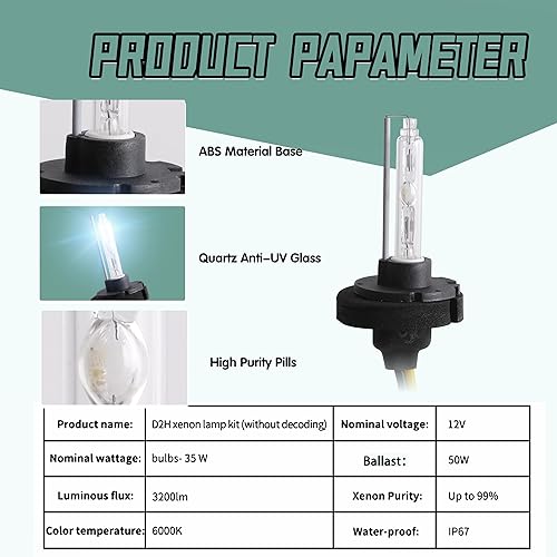 Miniatura 5 de VLAND Kit de conversión de bombillas HID D2H para faros delanteros con balastos, bombillas de repuesto para D2SD2R, 12 V, 35 W, 3200 lúmenes, 6000