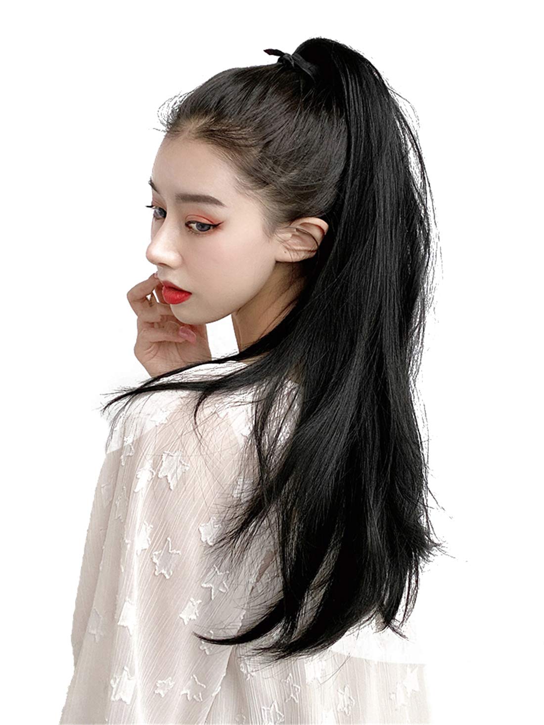 24" Straight Synthetic Ponytail Hair Extension Ribbon Clip in Long Pony Tail Hairpiece, 100g Dark Brown