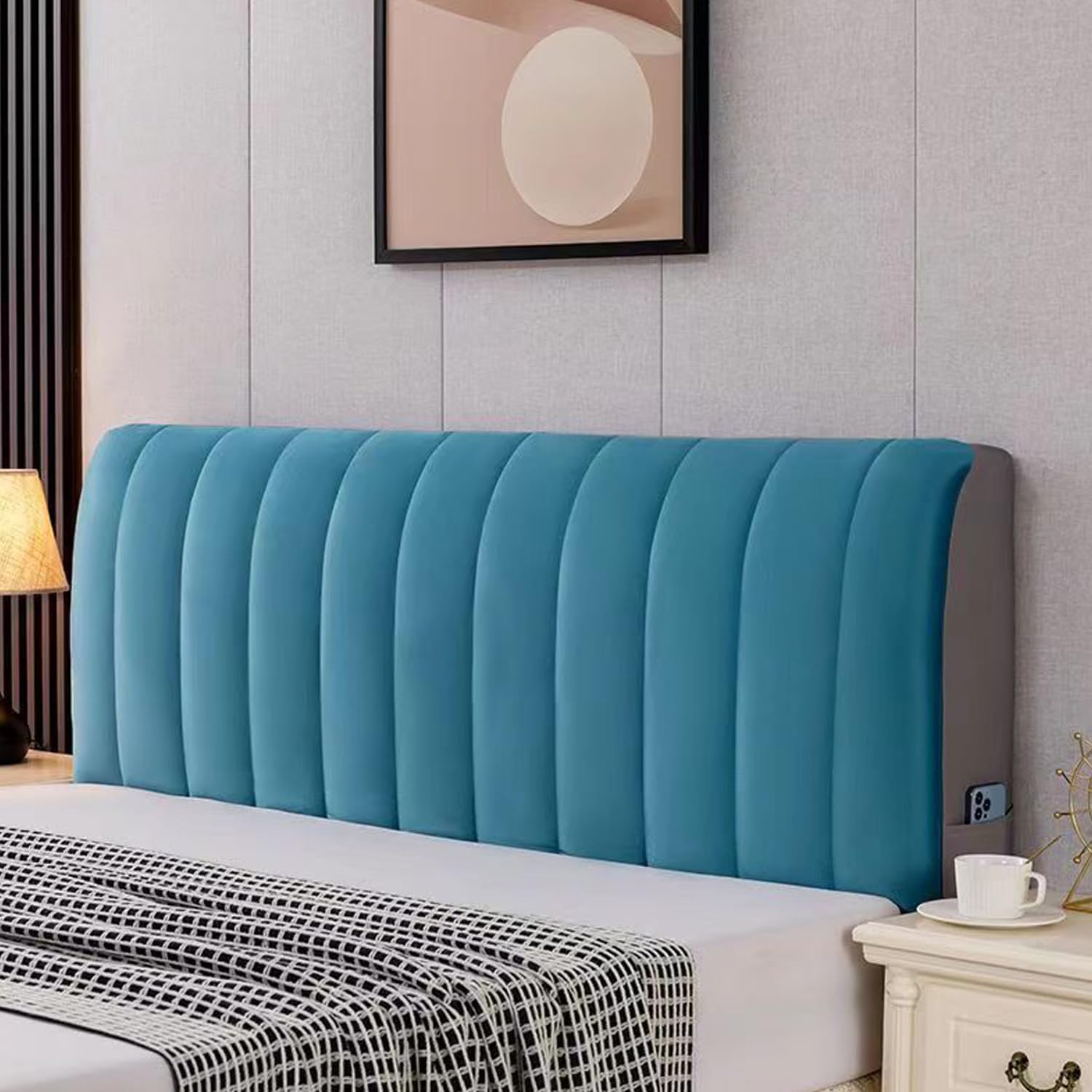 King Size Bed Headboard Cover for Tall Bed Quilted Headboard Slipcover Queen with Pocket Dustproof Headboard Padding Protector Cover for Bedroom Decoration Washable,Blue,1.5m(HIGH60CM)
