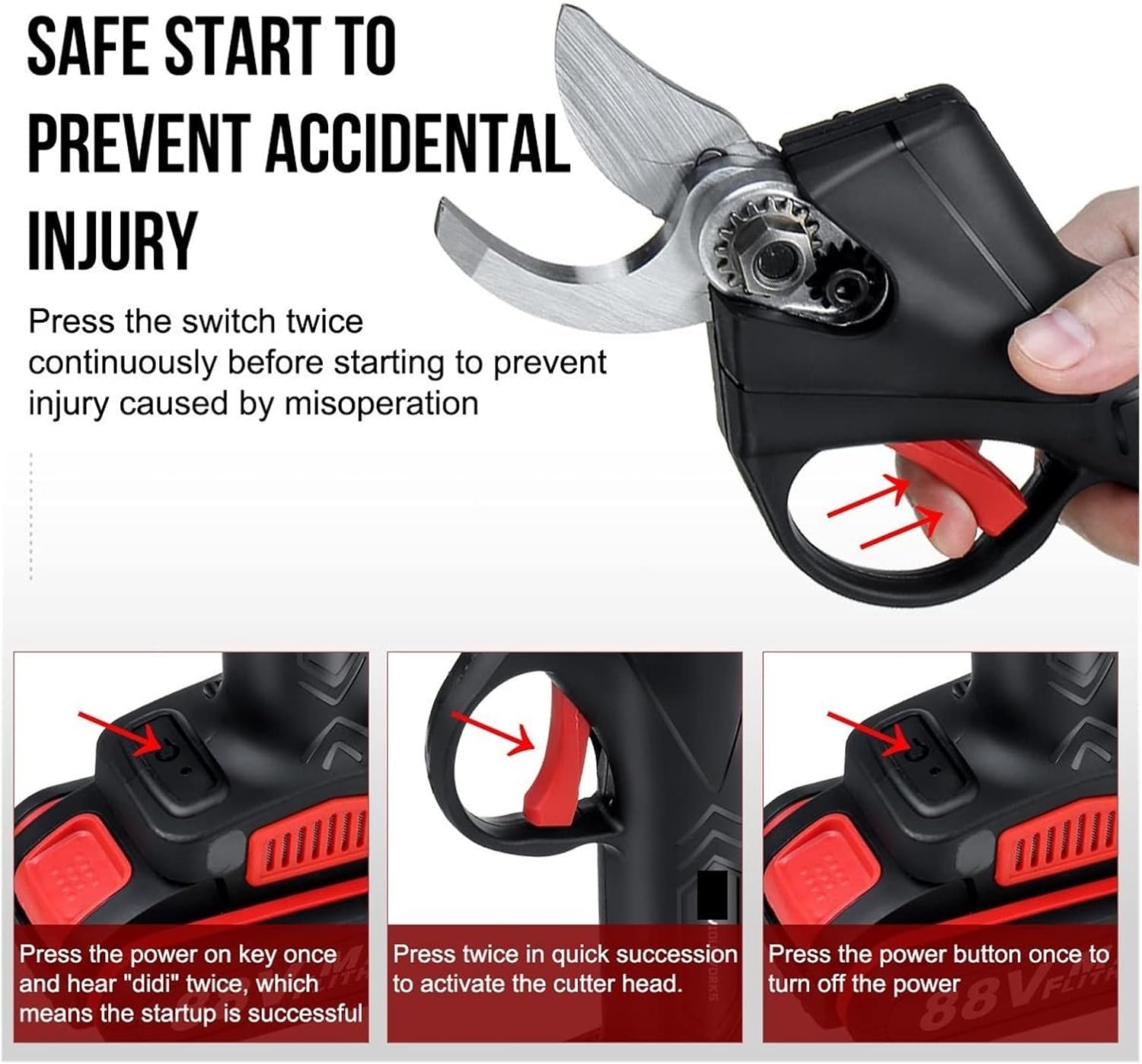 88V 30mm Cordless Electric Pruner Pruning Shears Efficient Fruit Tree Bonsai Pruning Branche Cutter Landscaping Garden Tool (Brown)