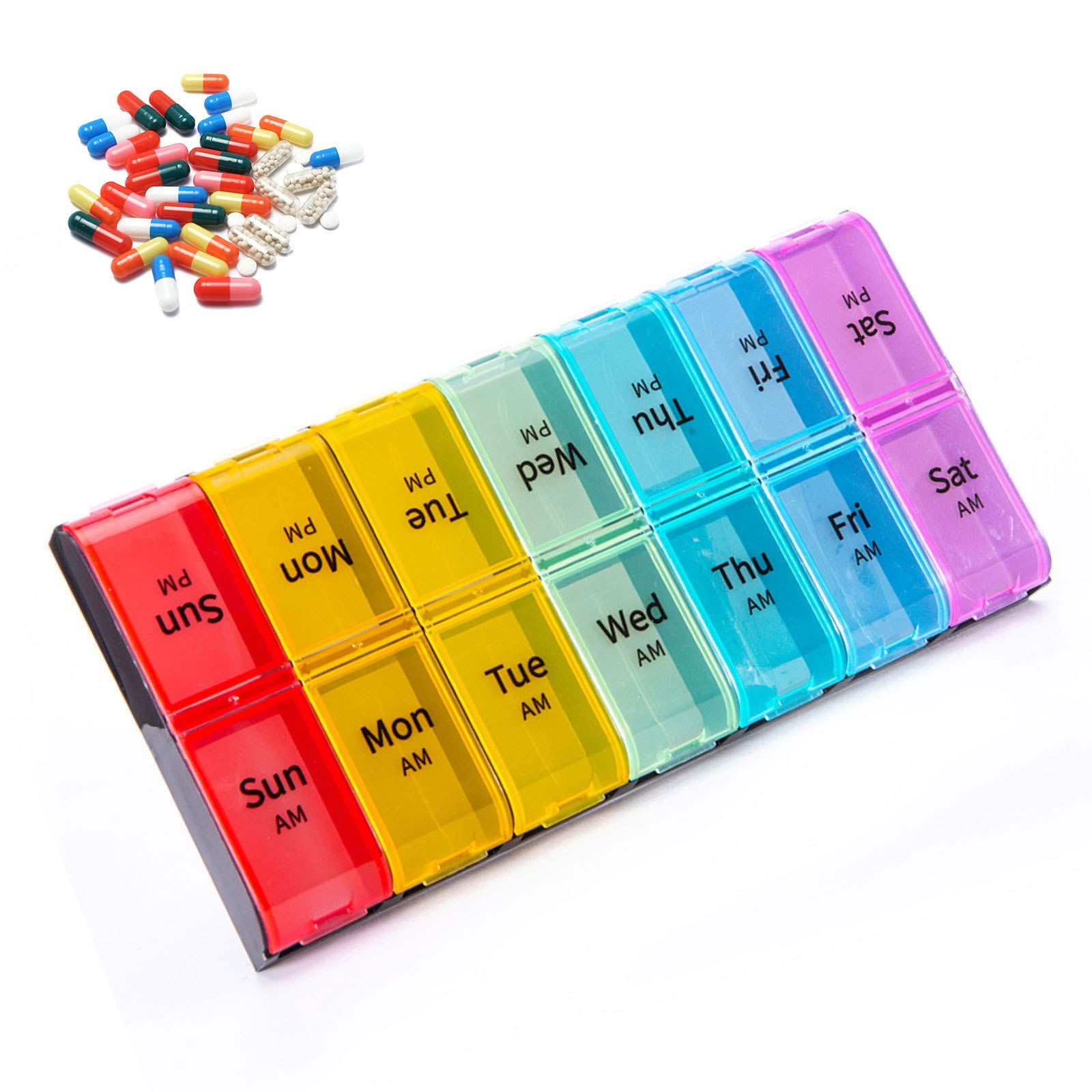 Pastillero Organizador 7 Días Semanal 2 Veces Al Día Dispensador De Pastillas Estuche De Almacenamiento Organizador Semanal De Pastillas Para Medicamentos, Suplementos, Vitaminas Y Aceite D